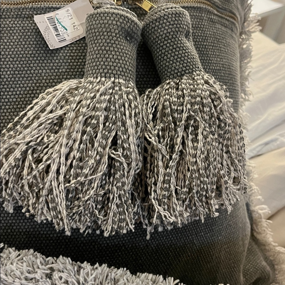 Mud Pie Charcoal and Cream Tassel Pillow Set. Let me know if you only want one 😊 - Picture 4 of 8